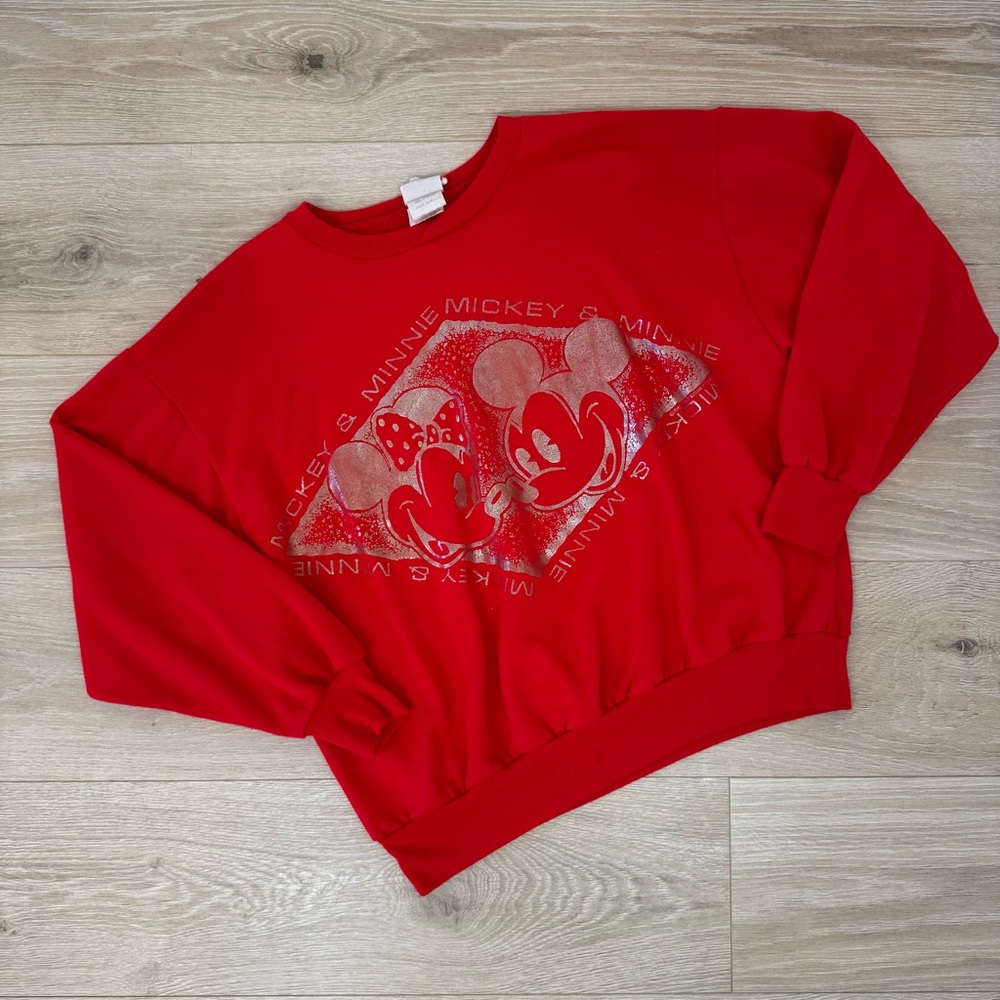 Comic Relief Vintage Red Mickey & Minnie Mouse Crewneck